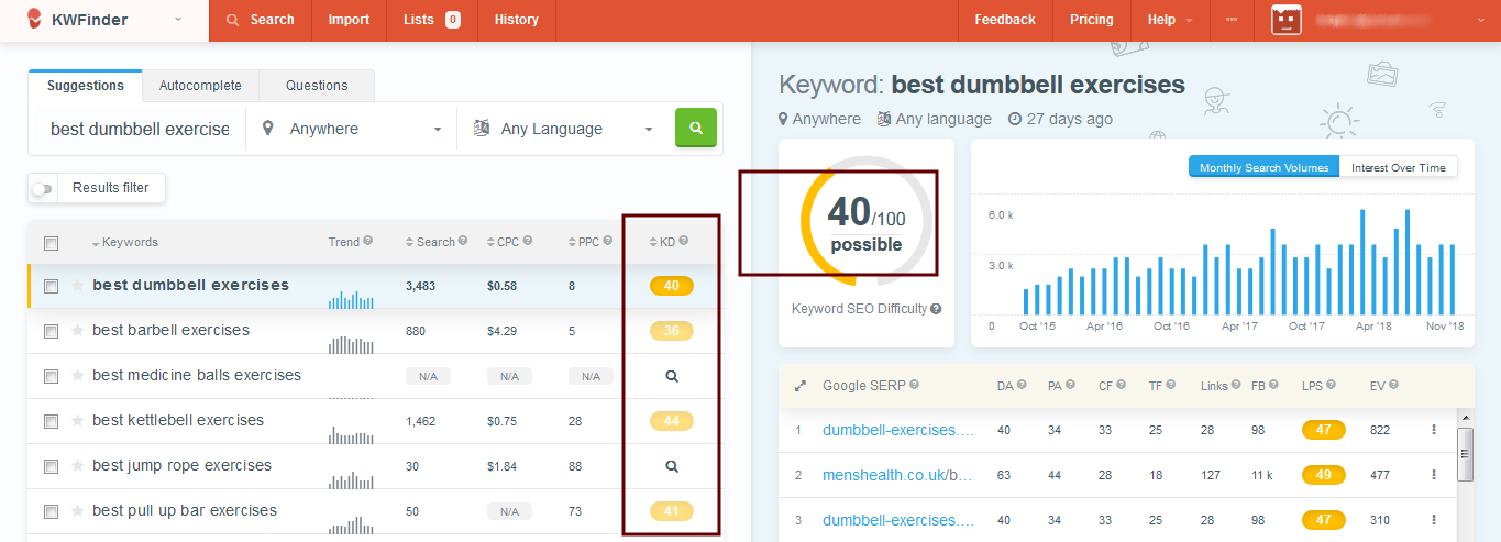 KWFinder - Manual Keyword Research