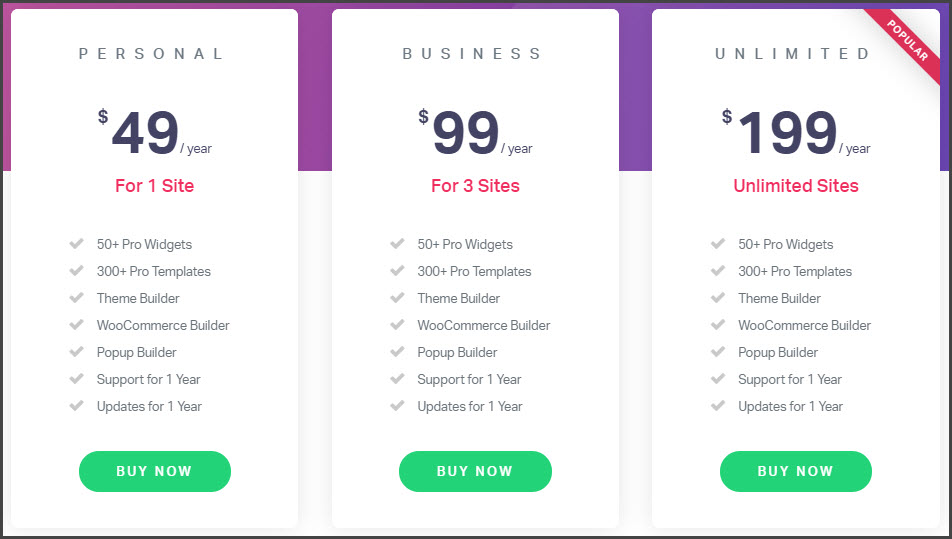 Elementor Pro Pricing